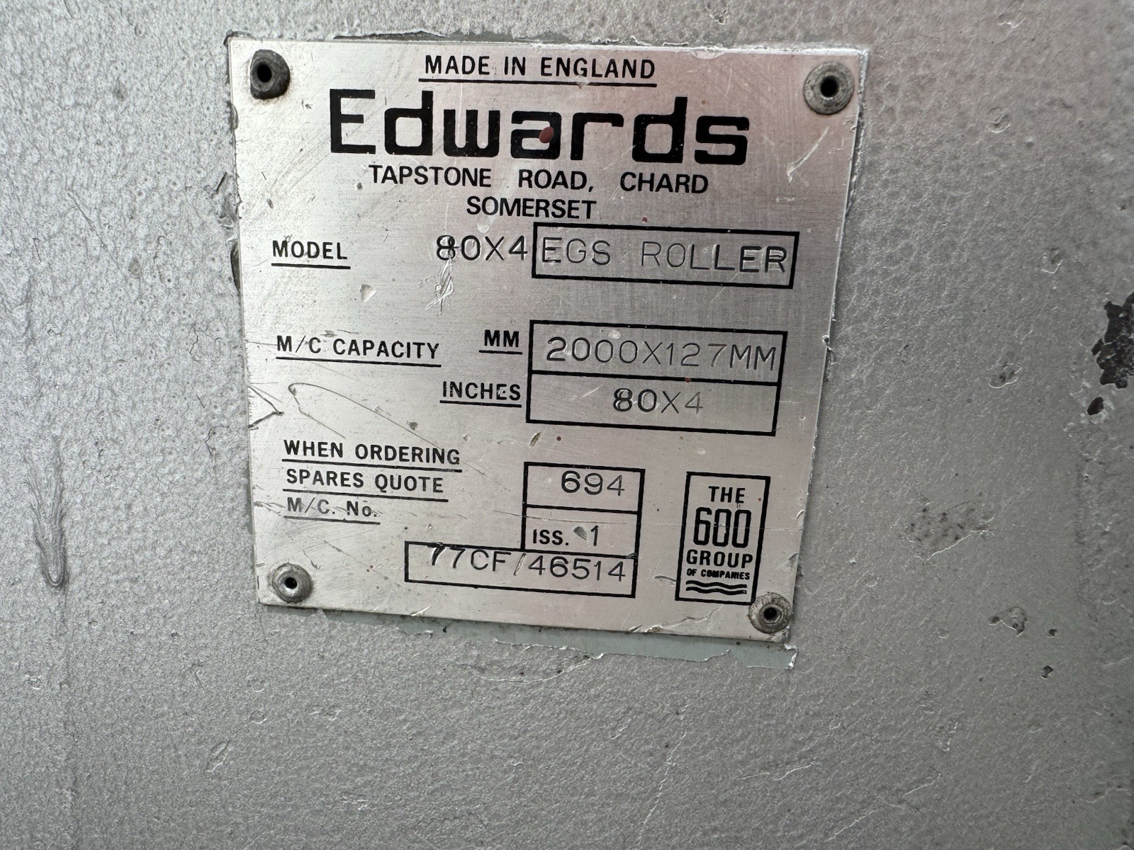 Edwards 80x4 EGS Manual Slip Bending Rolls, photo 7