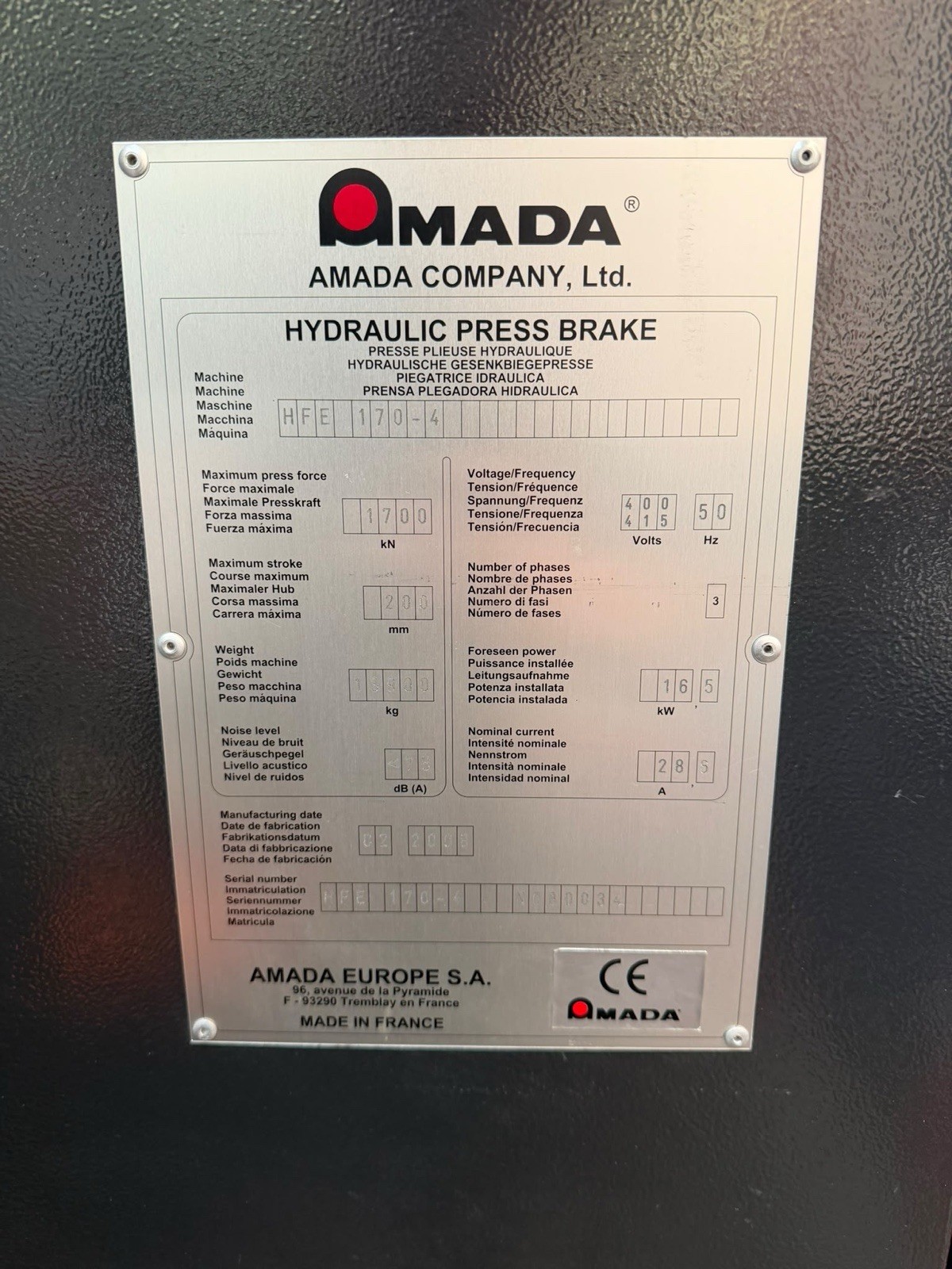 Amada HFE 170-4 8 Axis CNC Press Brake, photo 6