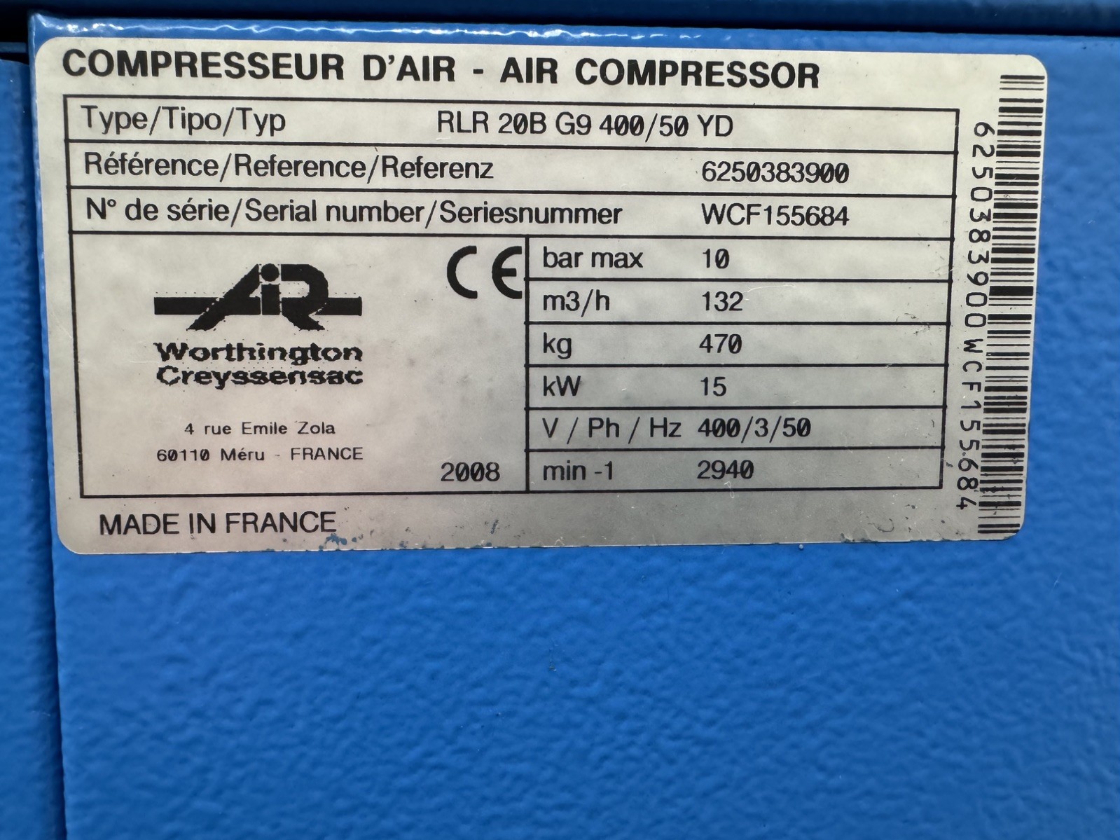 Worthington Creyssensac RLR 20B G9 Rollair 20 Rotary Screw Compressor Package, photo 4