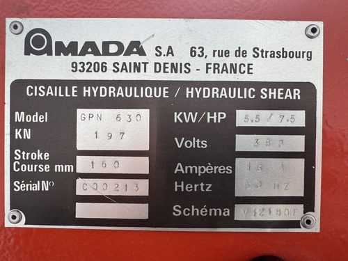 Amada Promecam GPN 630 Hydraulic Guillotine Shear, photo 8