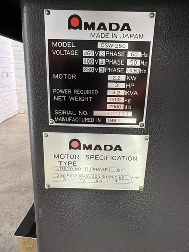 Amada CSW250 Double Sided Hydraulic Corner Notcher, photo 8