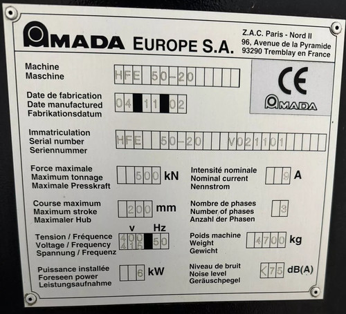 Amada HFE 50 20 8 Axis Cnc Press Brake, photo 2