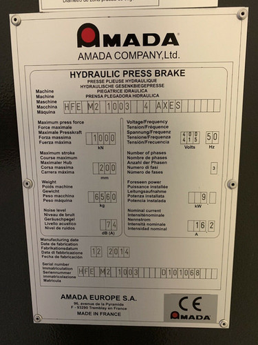 Amada HFE M2 1003 CNC Press Brake, photo 8