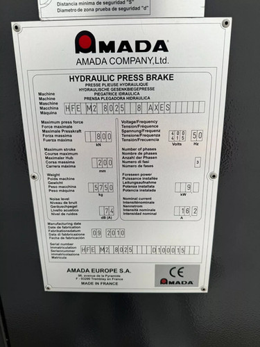 Amada HFE M2 8025 8 Axis CNC Press Brake, photo 2