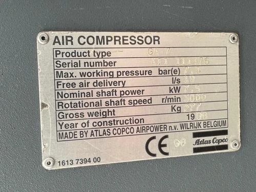 Atlas Copco GA7 Rotary Screw Compressor With Receiver, photo 7