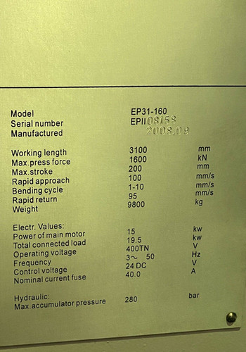 Bystronic EP31-160 Series ll CNC Press Brake, photo 2