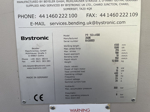 Bystronic PR 150x4100 CNC Press Brake, photo 5