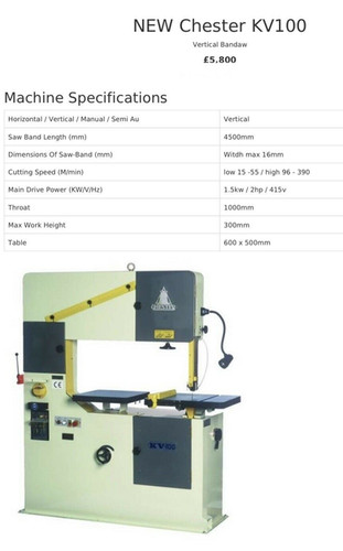 Chester KV100 Vertical Bandsaw, photo 2