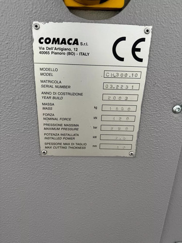 Comaca (Italy) CH300 10mm Hydraulic Corner Notcher, photo 7