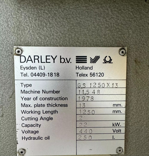 Darley GS1250 x 13 Hydraulic Shear, photo 2