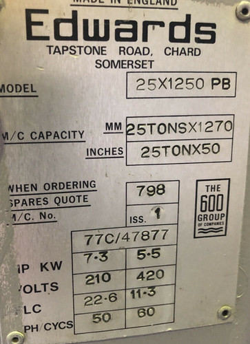 Edwards Direct Drive Mechanical Press Brake, photo 7