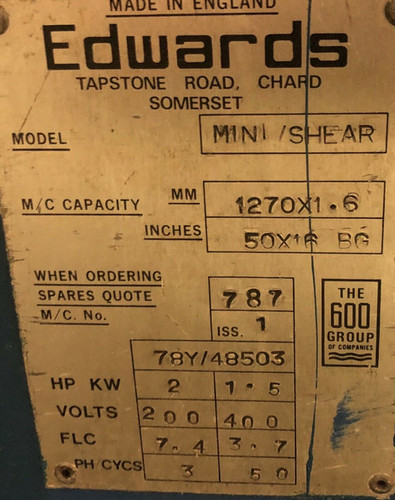 Edwards Minishear Powered Guillotine. Capacity, photo 2