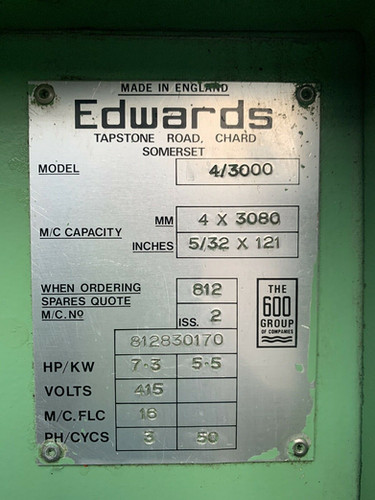 Edwards Pearson 3m Hydraulic Sheet Metal Guillotine, photo 4