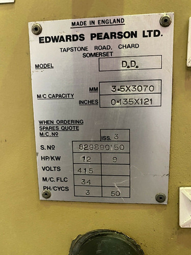 Edwards Pearson 3m Sheet Metal Guillotine, photo 3