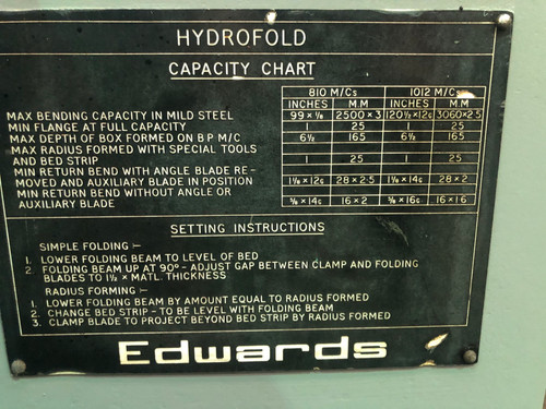 Edwards Powered Hydraulic 3m Box & Pan Folder, photo 3