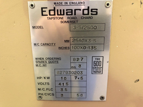 Edwards Truecut DD Mechanical Guillotine 2.5m x 3.5mm, photo 5