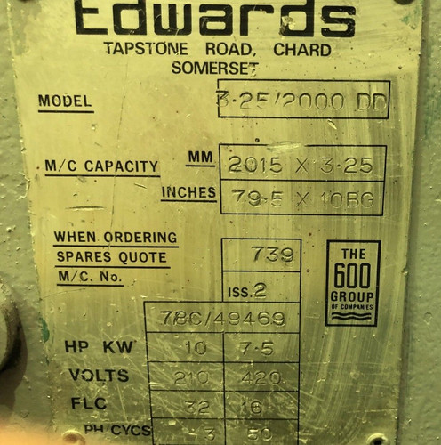 Edwards Truecut DD Mechanical Guillotine 2050mm x 3.25mm, photo 3