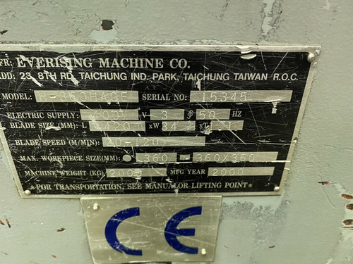Everising model H360HACE Fully Automatic Horizontal Bandsaw, photo 2