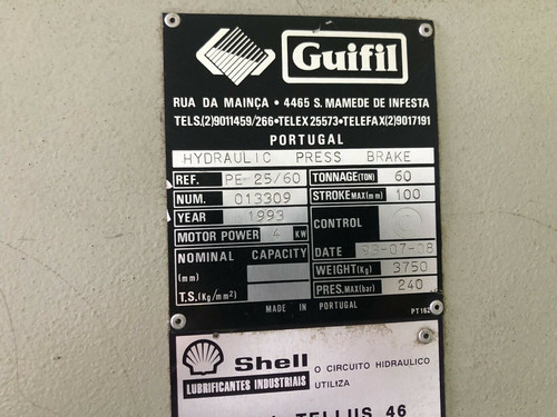Guifil PE25:60 2.5m Hydraulic Press Brake, photo 6