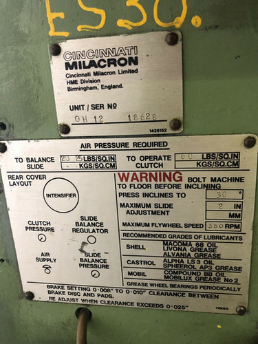 HME (Cincinatti Milacron) GH12 Power Press, photo 6
