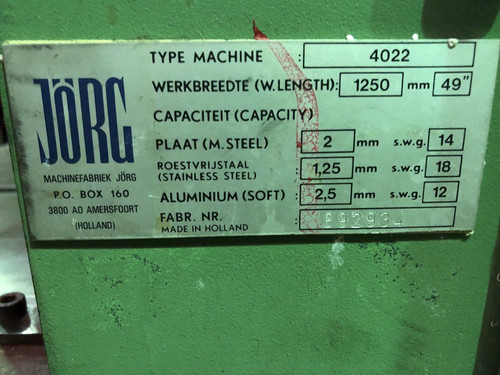 JORG (Sweden) Mechanical Sheet Metal Guillotine, photo 3