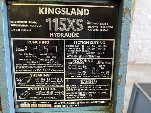 KINGSLAND 115XS Hydraulic Universal Steelworker, photo 3