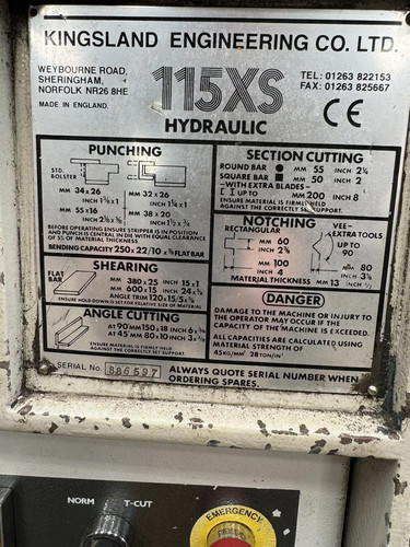 Kingsland 115XS Universal Hydraulic Ironworker, photo 7