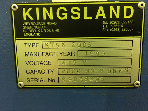 Kingsland KTSX 2060mm x 6mm Hydraulic Sheet Metal Guillotine, photo 2