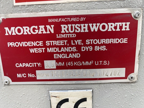 Morgan Rushworth DDPG 1500/3.5 Sheet Metal Guillotine, photo 5