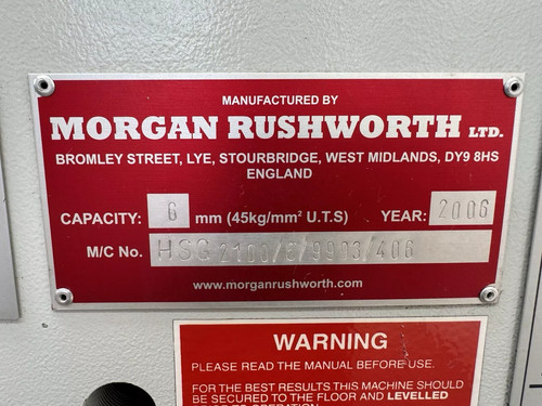 Morgan Rushworth HSG 2100 x 6 Hydraulic Sheet Metal Guillotine, photo 3