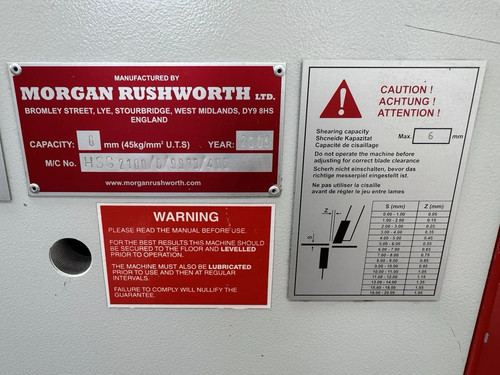Morgan Rushworth HSG 2100 x 6 Hydraulic Sheet Metal Guillotine, photo 8