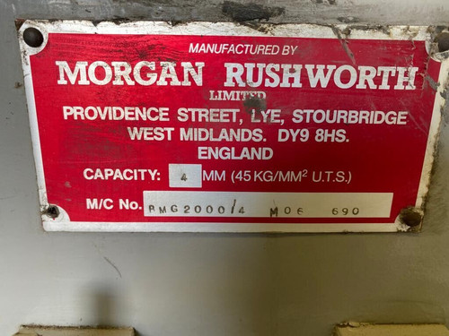 Morgan Rushworth Mechanical 2m Sheet Metal Guillotine, photo 2