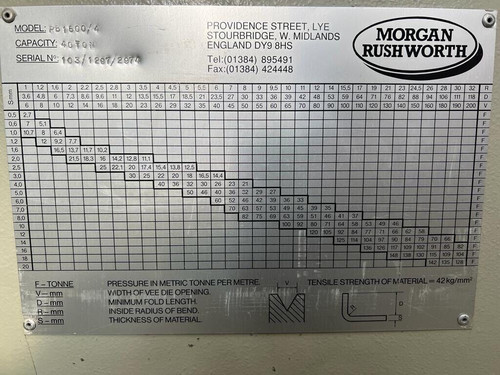 Morgan Rushworth PB1600/4 Hydraulic Press Brake, photo 5
