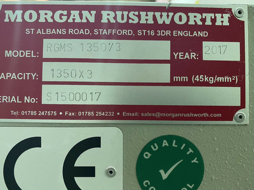 Morgan Rushworth RGMS 1350/3 Sheet Metal Guillotine, photo 5