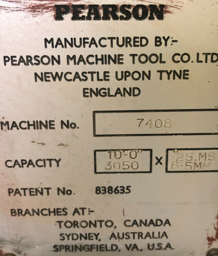 Pearson Hydraulic Sheet Metal Guillotine 3050mm x 6.5mm, photo 4