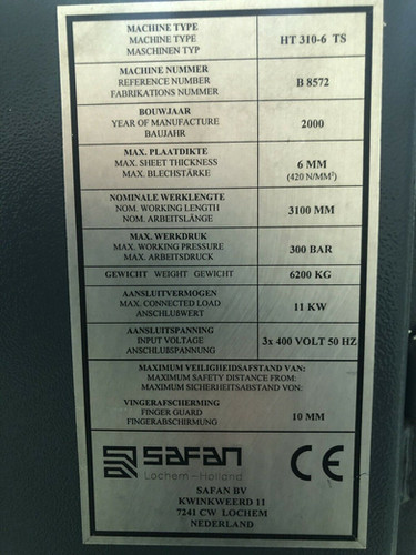 SAFAN HT 310-6 TS CNC Hydraulic Sheet Metal Guillotine, photo 3