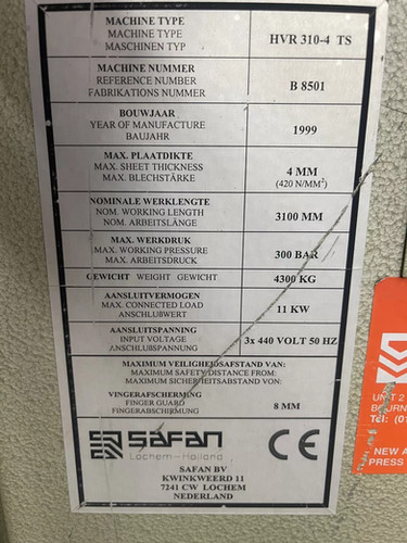 SAFAN HVR 310-4 TS Sheet Metal Guillotine, photo 2