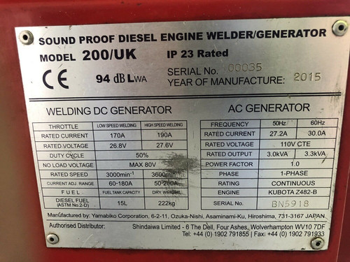 Shindaiwa 200 U.K. 200 AMP Welder Generator, photo 5