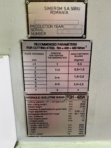 Simeron Hydraulic Sheet Metal Guillotine, photo 4