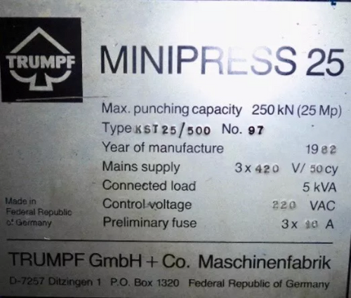 TRUMPF minipress 25 Hydraulic Single Head Punching Machine, photo 2