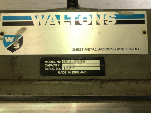 Walton’s 2m Sheet Metal Folder Capacity: 2m x 1.6m, photo 2