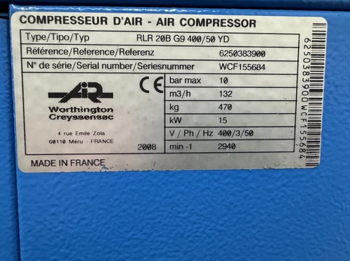Worthington Creyssensac RLR 20B G9 400/50 YD Rotary Screw Compressor, photo 5